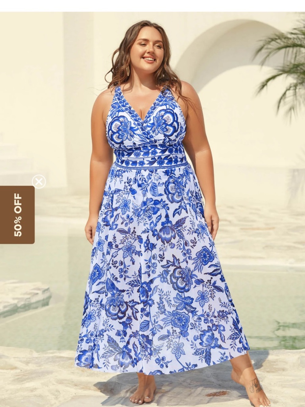 BloomChic Blue and White Floral Maxi Swim Cover-Up Dress